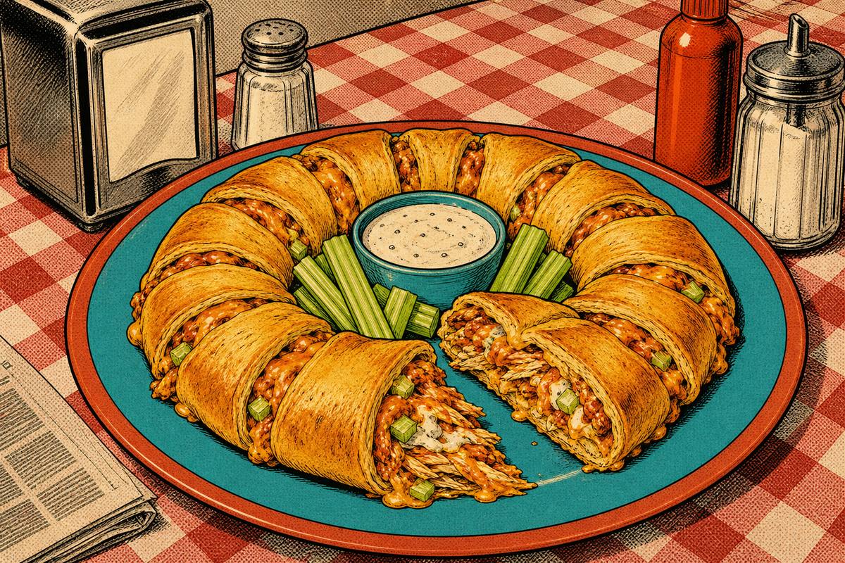 Buffalo-Chicken-Kranz aus einer Dose Crescent-Teig