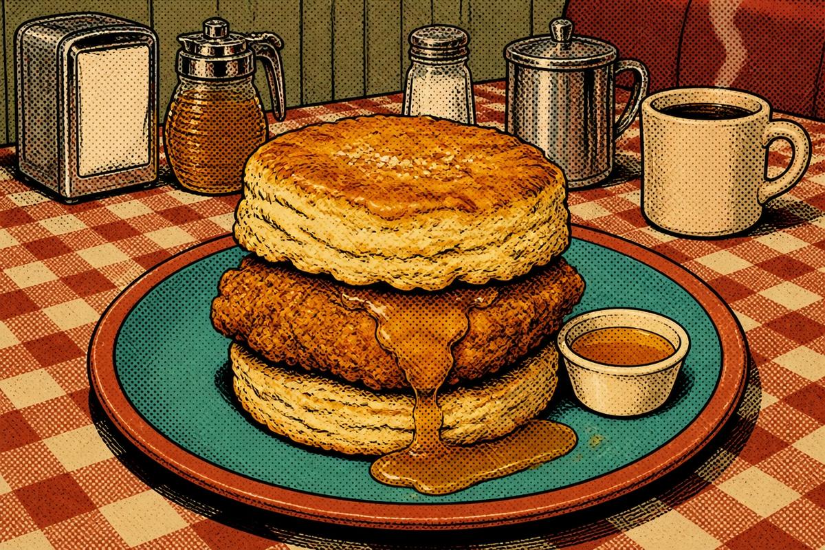 Honig-Hähnchen-Biscuit mit Frittiertem Schenkel und Warmer Honigbutter