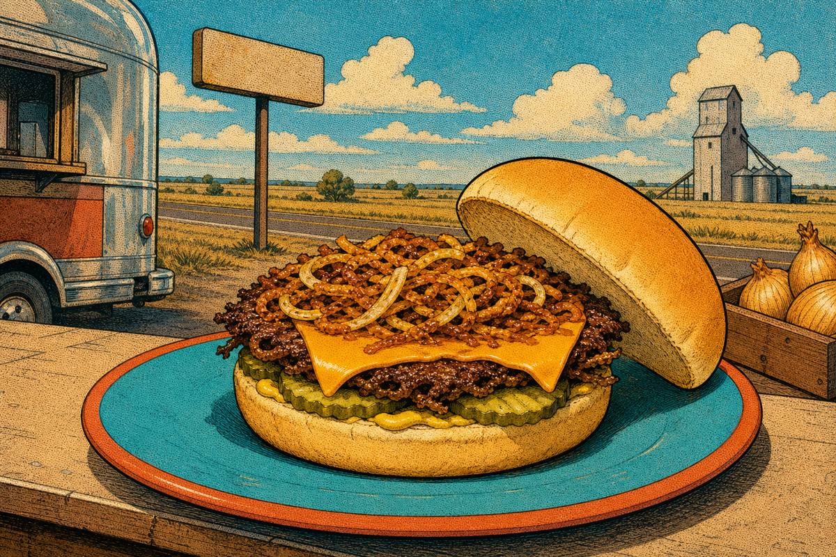 Oklahoma Onion Burger, Zwiebeln ins Fleisch Gedrückt