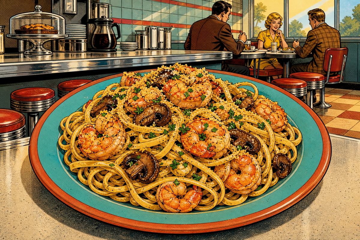 Butter and Mushroom Shrimp Linguine